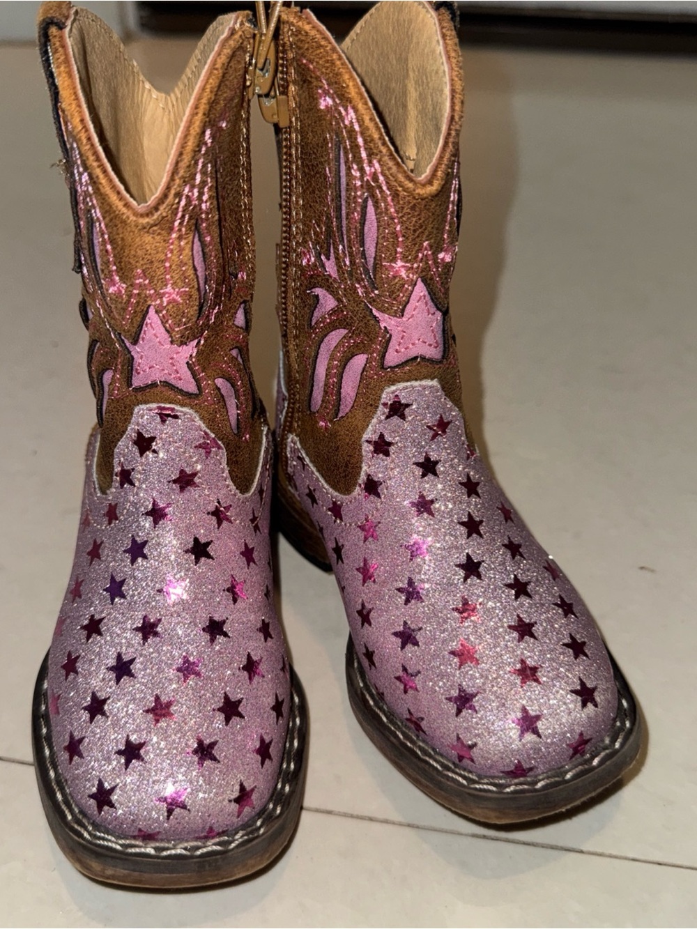 Roper Toddler Metallic pink and hot Pink Star Western Boot